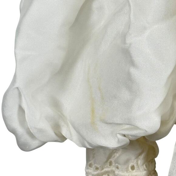Vintage Prairie Cottagecore Victorian Bishio Sleeve Embroidered Ivory Dress XS - Picture 12 of 14